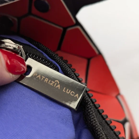 Patrizia Luca Red Geometric Faux Leather Tote Bag Modern Art Pop Chic Purse - Picture 6 of 13